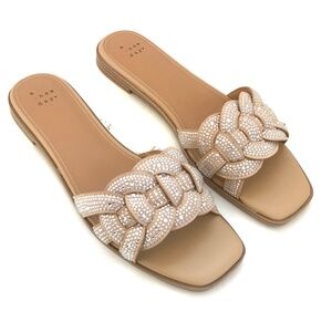 A NEW DAY Maggie Slip On Slide Sandals Rhinestone Tan Silver Women’s Size 10